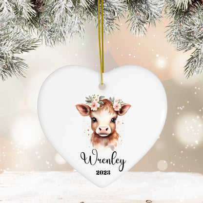 Personalized Baby's 1st Christmas Ornament, Baby's First Christmas Ornament 2023, New Baby Christmas Gift, Custom Highland Cow Ornament Gift