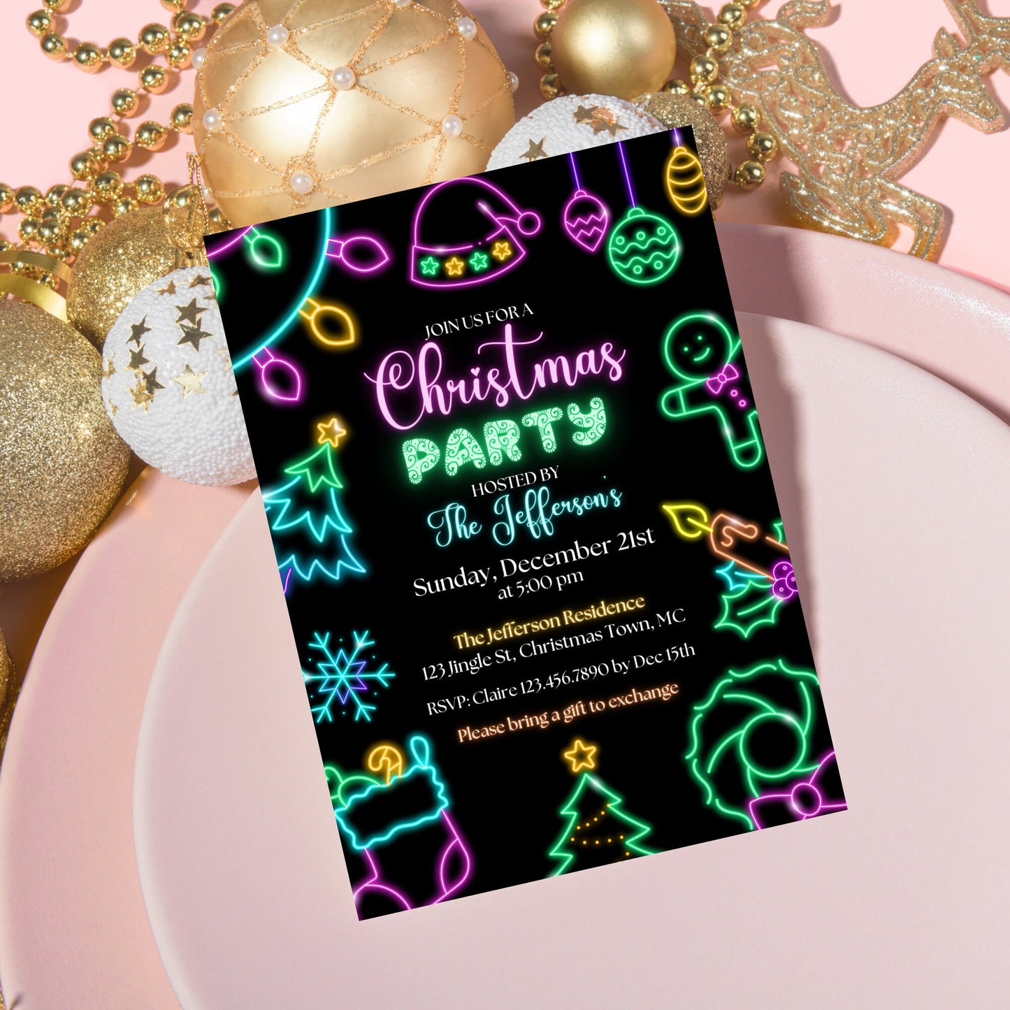 Neon Christmas Party Video Invitation, Animated Neon Christmas Invitation, Neon Party Invitation, Neon Xmas Party Invitation, Animated Evite