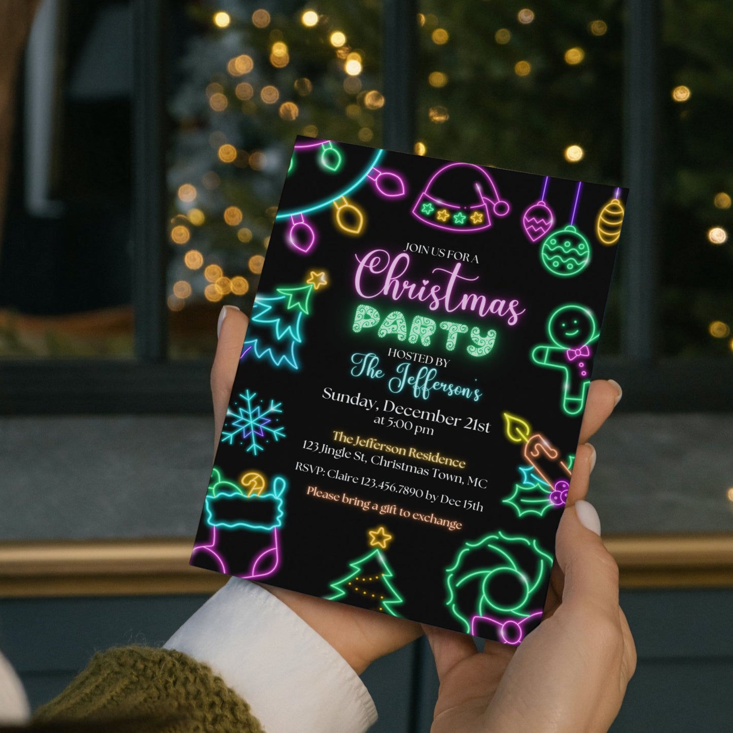 Neon Christmas Party Video Invitation, Animated Neon Christmas Invitation, Neon Party Invitation, Neon Xmas Party Invitation, Animated Evite