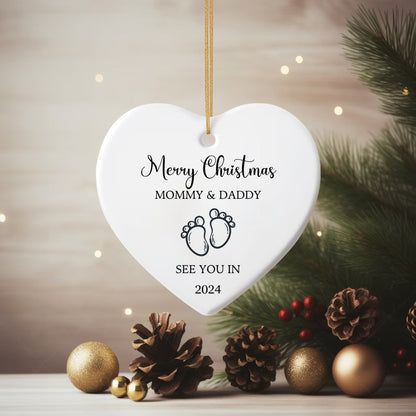 Merry Christmas Mommy and Daddy See You in 2024 Christmas Tree Ornament | Pregnancy Ornament | Gift for Expecting Parents | Baby Shower Gift