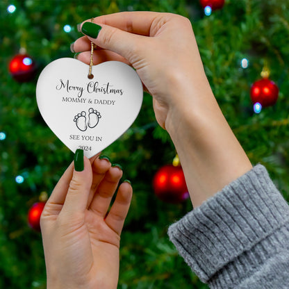 Merry Christmas Mommy and Daddy See You in 2024 Christmas Tree Ornament | Pregnancy Ornament | Gift for Expecting Parents | Baby Shower Gift