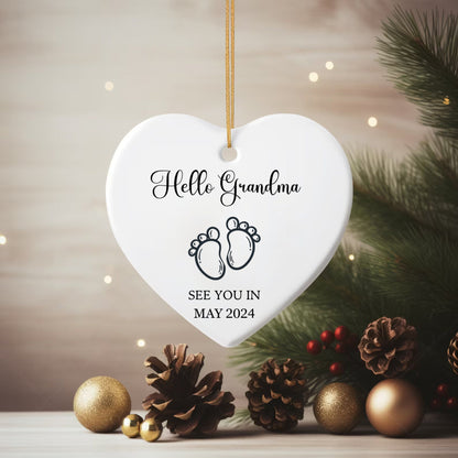 Hello Grandma See You in 2024 Ornament, Pregnancy Ornament, Gift for Grandmother to be, Grandmother gift, Expecting Ornament, Heart Ornament