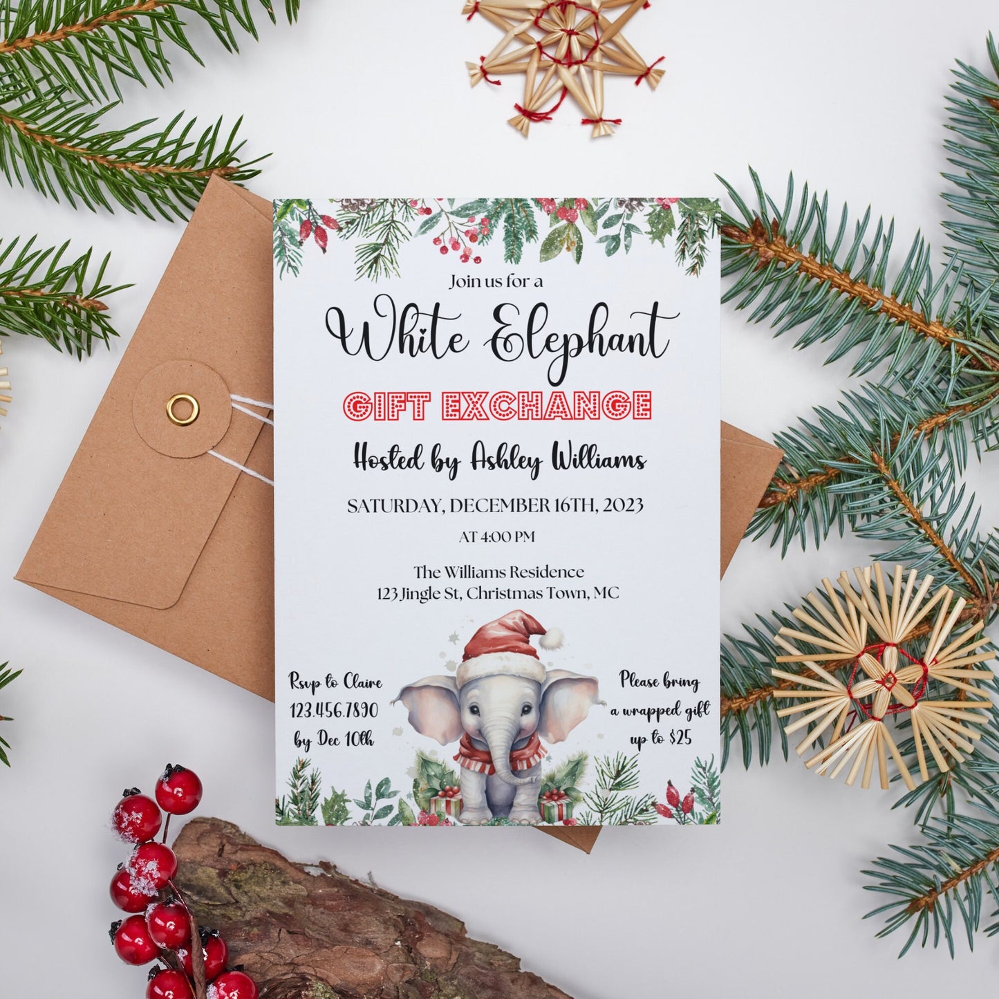 White Elephant Invitation, Christmas Gift Exchange Party Invitation, White Elephant Gift Exchange, Holiday Party Invitation, Christmas Party