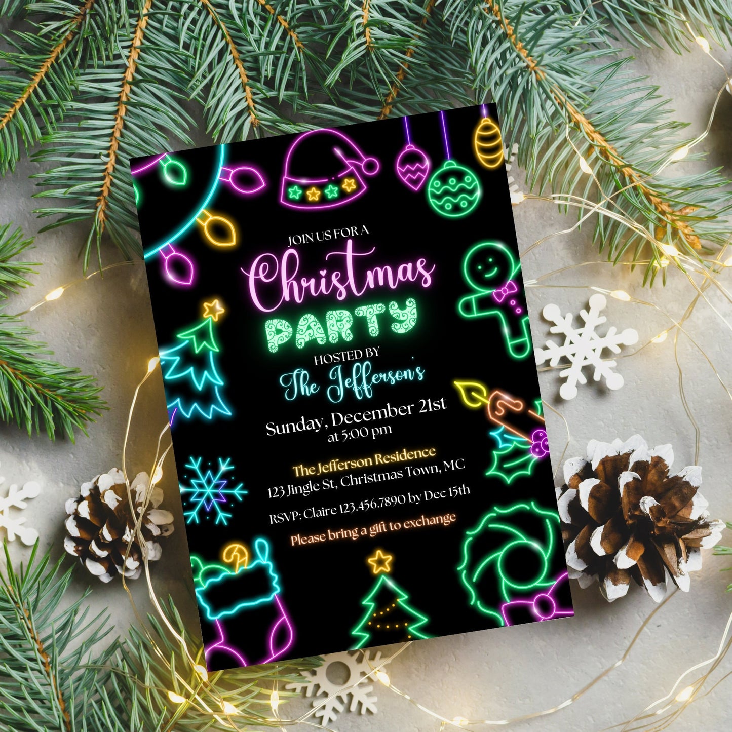 Neon Christmas Party Video Invitation, Animated Neon Christmas Invitation, Neon Party Invitation, Neon Xmas Party Invitation, Animated Evite