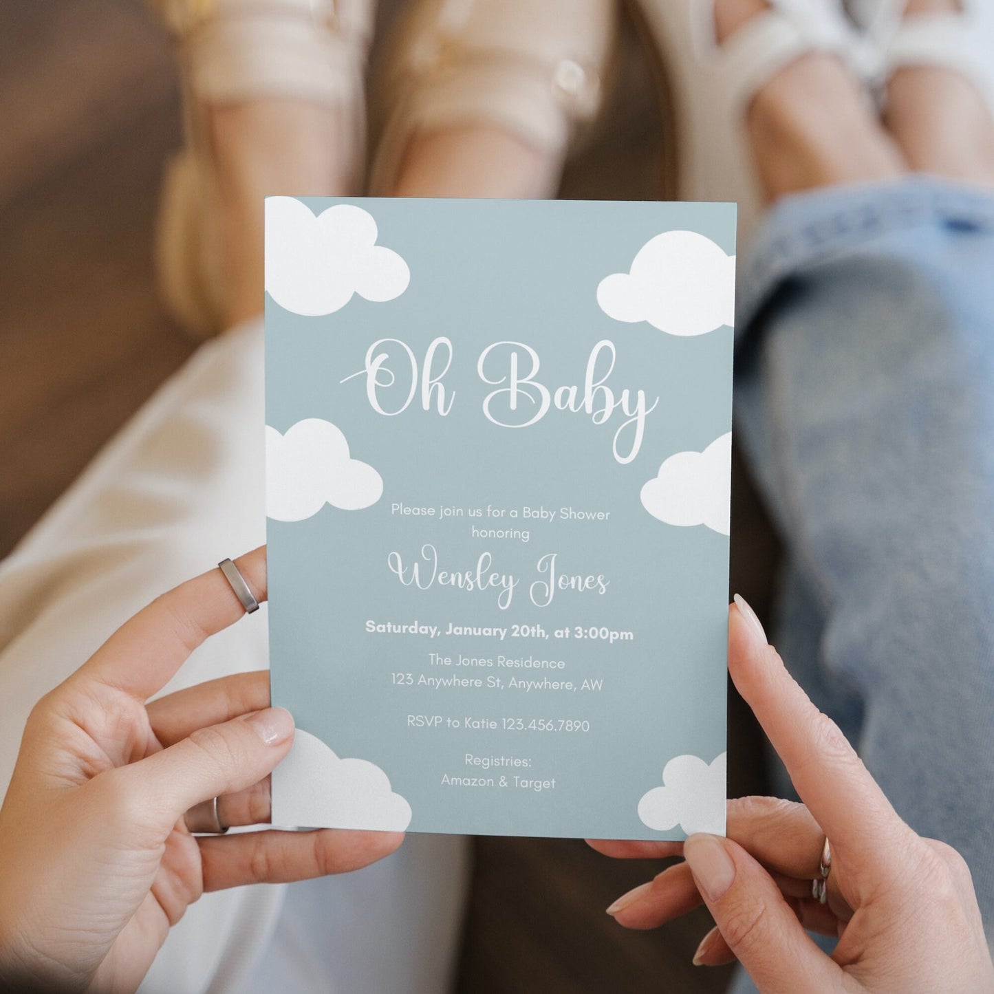 Cloud Baby Shower Invitation, Oh Baby Shower Invite, Minimalist Baby Shower, Boho Cloud Invitation, Sky Baby Shower, Instant Download